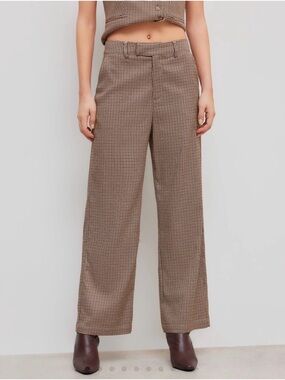 MID RISE HOUNDSTOOTH POCKET WIDE LEG TROUSERS
